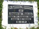 Andrew MORAN,
died 1 Aug 1969 aged 84 years;
Gleneagle Catholic cemetery, Beaudesert Shire
