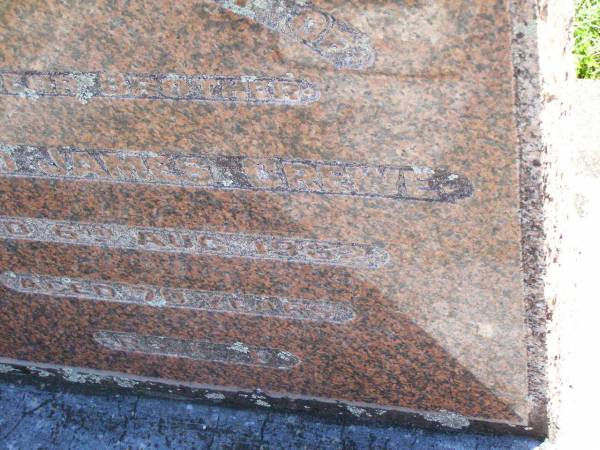 Edward James CREWE, brother,  | died 6 Aug 1962 aged 70 years;  | Gleneagle Catholic cemetery, Beaudesert Shire  | 