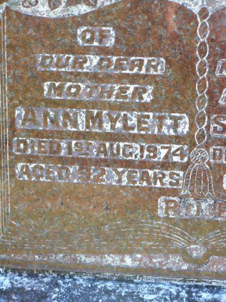 Ann MYLETT, mother,  | died 1 Aug 1974 aged 92 years;  | Stephen MYLETT, husband father,  | died 10 April 1953 aged 72 years;  | Gleneagle Catholic cemetery, Beaudesert Shire  | 