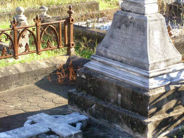 Lawrence O'NEILL,  | died 21 Oct 1897 aged 63 years;  | Margaret O'NEILL,  | died 4 May 1901 aged 66? years;  | Gleneagle Catholic cemetery, Beaudesert Shire  | 