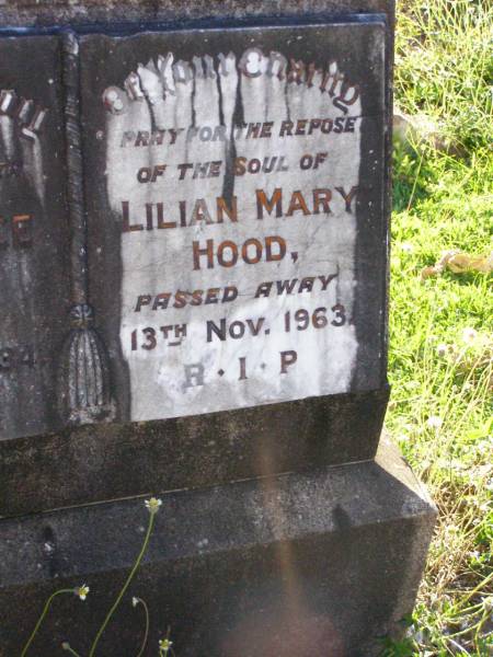 Mary Alice BURKE, mother,  | died 26 Dec 1934;  | Lilian Mary HOOD,  | died 13 Nov 1963;  | Gleneagle Catholic cemetery, Beaudesert Shire  | 