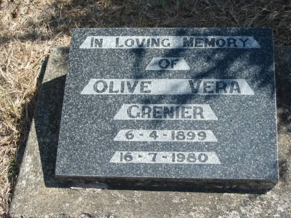 Olive Vera GRENIER  | b: 6 Apr 1899, d: 16 Jul 1980  | God's Acre cemetery, Archerfield, Brisbane  | 