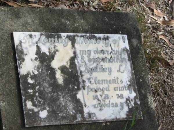 Sydney L CLEMENTS  | 14 Aug 78  | aged 58  |   | Goodna General Cemetery, Ipswich.  |   | 