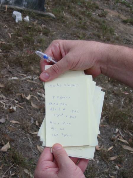 Charles OSMOND 52 years;  | Edeatha died 4 April 1896 aged 4 years;  | Alice Ann died 20 Apr aged 7 years;  | Goodna General Cemetery, Ipswich.  | 