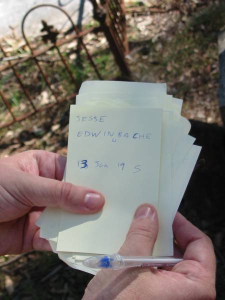 Jesse Edwin BACHE, died 13 June 19?5;  | Goodna General Cemetery, Ipswich.  | 