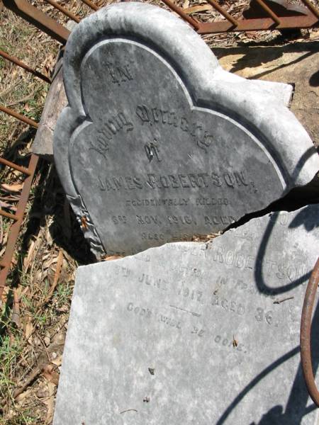 James ROBERTSON died 3 Nov 1916 aged 30;  | brother Private Alexander ROBERTSON died 7 June 1917 aged 36;  | Goodna General Cemetery, Ipswich.  | 