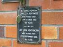 
Charles A. HEATHWOOD,
died 23 Oct 1968 aged 96 years;
Lily Lena HEATHWOOD,
died 25 Sept 1969 aged 82 years;
Goomeri cemetery, Kilkivan Shire
