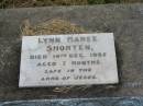 
Lynn Maree SHORTEN,
died 14 Dec 1952 aged 7 months;
Goomeri cemetery, Kilkivan Shire
