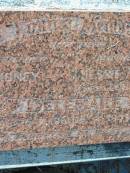 
Sidney DELEMARE,
father,
21-10-1896 - 26-7-1961;
Jessie Agnes DELEMARE (nee LOBEGEIER),
mother,
16-2-1903 - 6-8-1978;
Goomeri cemetery, Kilkivan Shire
