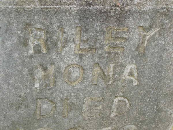 Mona RILEY,  | died 29-8-72 aged 73 years;  | Goomeri cemetery, Kilkivan Shire  | 
