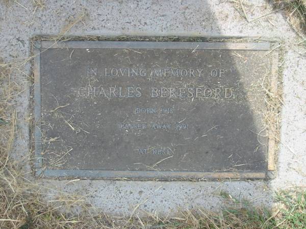 Charles BERESFORD,  | born 1918,  | died 1991;  | Goomeri cemetery, Kilkivan Shire  | 
