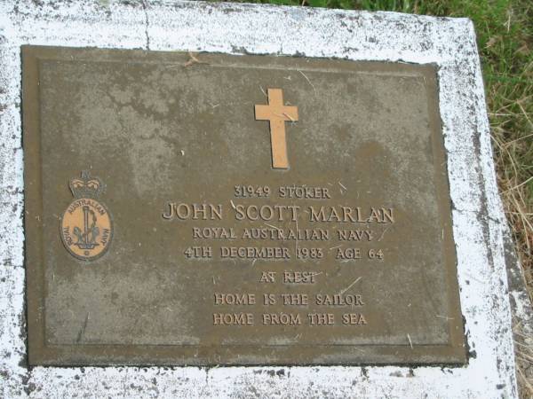 John Scott MARLAN,  | died 4 Dec 1983 aged 64 years;  | Goomeri cemetery, Kilkivan Shire  | 