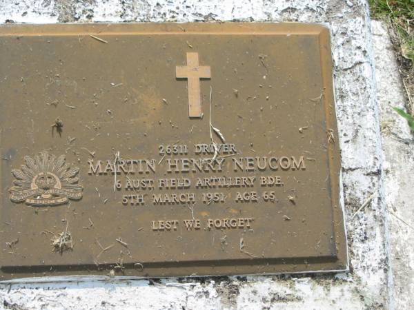 Martin Henry NEUCOM,  | died 5 March 1951 aged 65 years;  | Goomeri cemetery, Kilkivan Shire  | 