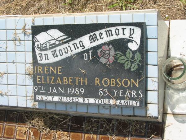 Irene Elizabeth ROBSON,  | died 9 Jan 1989 aged 83 years;  | Goomeri cemetery, Kilkivan Shire  | 