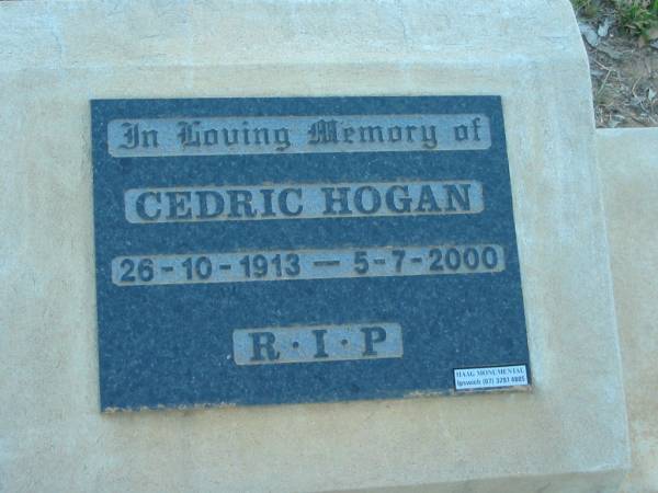 Cedric HOGAN,  | 26-10-1913 - 5-7-2000;  | Grandchester Cemetery, Ipswich  | 