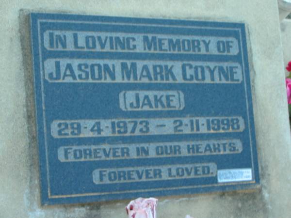 Jason Mark COYNE (Jake),  | 29-4-1973 - 2-11-1998;  | Grandchester Cemetery, Ipswich  | 