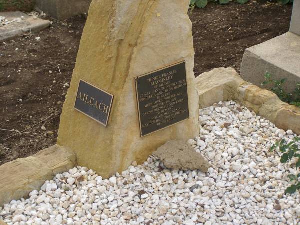 Neil Francis MACGINLEY,  | of Aileach,  | 28 May 1943 - 28 Oct 2000,  | husband of Cathy,  | brother brother-in-law;  | Greenmount cemetery, Cambooya Shire  |   | 