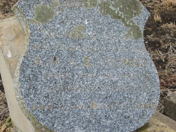 Florence Hilda,  | daughter of D.W. & E. FRENCH,  | died 15 Oct 1914 aged 12 years;  | Greenmount cemetery, Cambooya Shire  | 