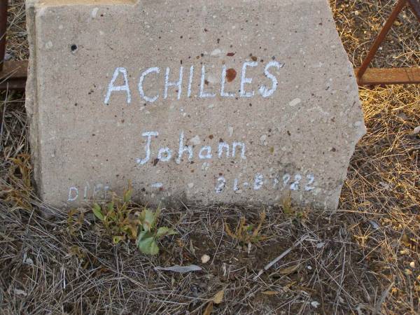 Johann ACHILLES,  | died 21-8-1922?;  | Maria ACHILLES,  | 1852 - 1-5-1932;  | Greenwood St Pauls Lutheran cemetery, Rosalie Shire  | 