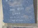 John Otto LANGE,
brother,
died 19 Nov 1979 aged 70 years;
Greenwood St Pauls Lutheran cemetery, Rosalie Shire