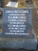 parents;
John C. NOLLER,
died 4 March 1937 aged 79 years;
Annie W. NOLLER,
died 26 June 1949 aged 86 years;
Greenwood St Pauls Lutheran cemetery, Rosalie Shire