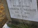 Augusta F. HAUSLER,
mother,
1851 - 1940;
Greenwood St Pauls Lutheran cemetery, Rosalie Shire