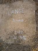 Anna LANGE,
1930 - 1934;
Greenwood St Pauls Lutheran cemetery, Rosalie Shire