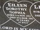 Eileen Dorothy Sophia KAJEWSKI,
born 5 Nov 1912,
died 18 Mar 2002 aged 89 years;
Leonard KAJEWSKI,
born 29 Nov 1909,
died 3 Aug 1998 aged 88 years;
Greenwood St Pauls Lutheran cemetery, Rosalie Shire