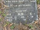 
Bertha
daughter of
Wm and Martha BECKETT
7 Nov 1891
aged 23

Martha BECKETT
5 Jan 1893
aged 58

St Matthews (Anglican) Grovely, Brisbane
