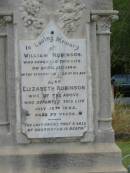 
William ROBINSON
12 Apr 1884
aged 70

wife
Elizabeth ROBINSON
12 Jul 1892
aged 73

St Matthews (Anglican) Grovely, Brisbane
