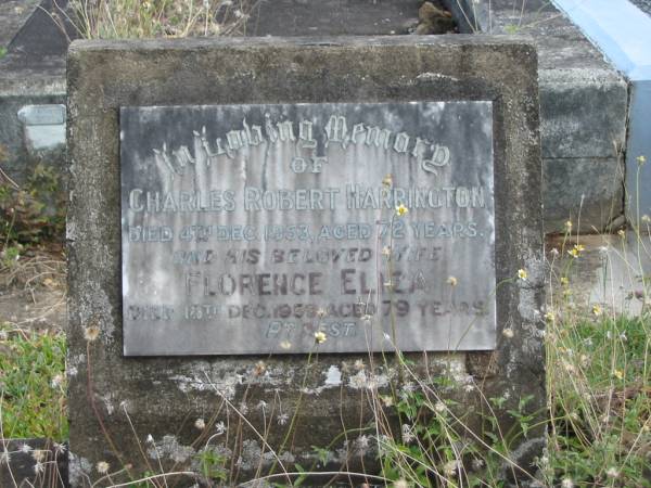 Charles Robert HARRINGTON  | 4 Dec 1953  | aged 72  |   | wife  | Florence Eliza  | 18 Dec 1959  | aged 79  |   | St Matthew's (Anglican) Grovely, Brisbane  | 