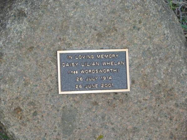 Daisy Lilian WHELAN (nee WORDSWORTH)  | B: 26 Jul 1914  | D: 26 Jun 2001  |   | St Matthew's (Anglican) Grovely, Brisbane  | 