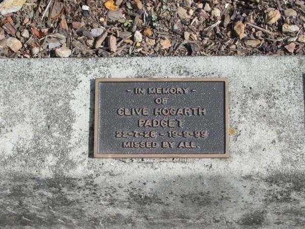 Clive Hogarth PADGET  | 22-7-28 to 19-9-99  |   | St Matthew's (Anglican) Grovely, Brisbane  | 