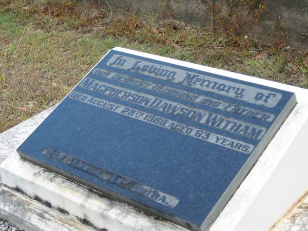 Macpherson Dawson WITHAM  | 28 Aug 1988  | aged 63  |   | St Matthew's (Anglican) Grovely, Brisbane  | 