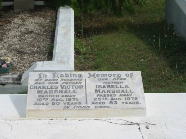 husband  | Charles Victor MARSHALL  | 10 Aug 1971  | 80 yrs  |   | Isabella MARSHALL  | 25 Aug 1975  | 83 yrs  |   | St Matthew's (Anglican) Grovely, Brisbane  | 