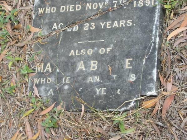 Bertha  | daughter of  | Wm and Martha BECKETT  | 7 Nov 1891  | aged 23  |   | Martha BECKETT  | 5 Jan 1893  | aged 58  |   | St Matthew's (Anglican) Grovely, Brisbane  | 