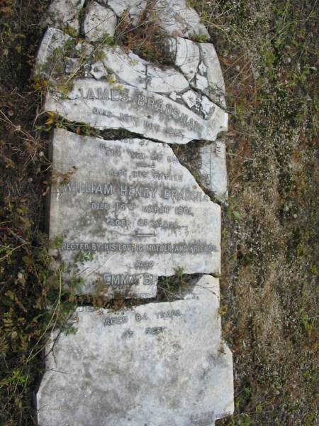 James BRADSHAW  | 16 Nov 1912  | 27 yrs  |   | father  | William Henry BRADSHAW  | 15 Mar 1901  | 41 yrs  |   | Emma BRADSHAW  | Dec ?? 23  | 64 yrs  |   | St Matthew's (Anglican) Grovely, Brisbane  | 