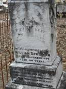 William SPRENGER,
died 7 Nov 1894 aged 46 years,
erected by wife & children;
Haigslea Lawn Cemetery, Ipswich