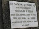 Wilhelm F KUHN
20 Mar 1923, aged 53
Wilhelmina A KUHN
12 Oct 1953, aged 78
Haigslea Lawn Cemetery, Ipswich