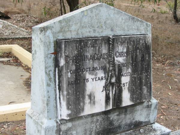 Christina CLAUS  | 26 Oct 1915, aged 75  | Christoph CLAUS  | 1 Feb 1916, aged 78  | Haigslea Lawn Cemetery, Ipswich  | 