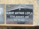 
Albert Arthur LEPLA
27 Aug 1981, aged 83
Saint Augustines Anglican Church, Hamilton

