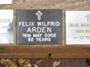 
Felix Wilfrid ARDEN
16 May 2002, aged 92
Saint Augustines Anglican Church, Hamilton

