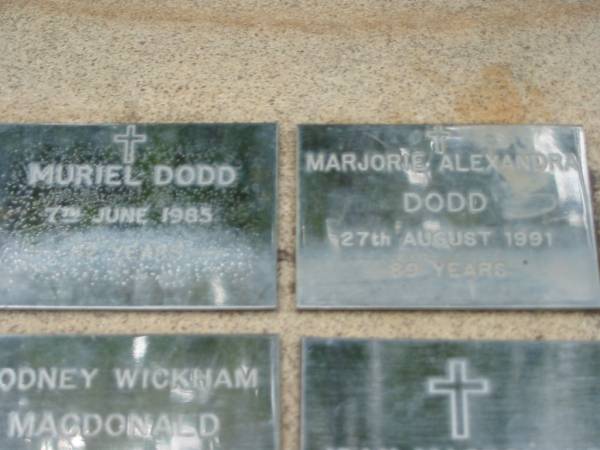 Muriel DODD  | 7 Jun 1985, aged 52  | Marjorie Alexandra DODD  | 27 Aug 1991, aged 89  | Saint Augustines Anglican Church, Hamilton  |   | 