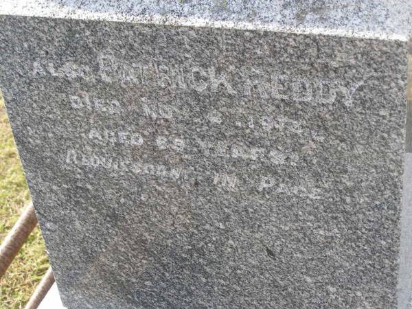 Mary Ellen  | wife of Patrick REDDY  | d: 10 Feb 1910, aged 64  | Patrick REDDY  | d: 6 Nov 1913, aged 69  | Harrisville Cemetery - Scenic Rim Regional Council  |   | 
