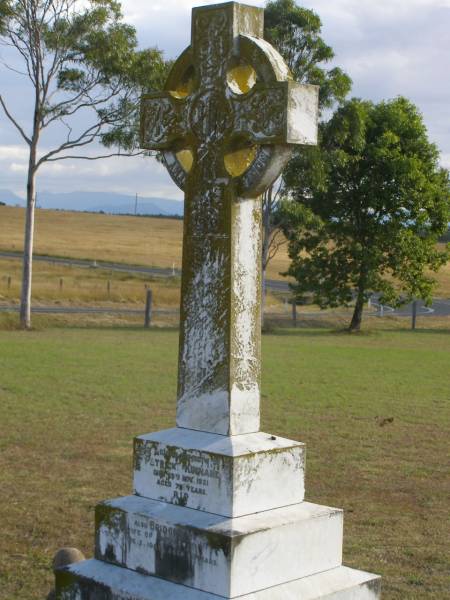 Patrick KINNANE  | d: 29 Nov 1921, aged 75  | (wife) Bridget (KINNANE)  | d: 2 Jun 1926, aged 69  | Patrick William KINNANE  | d: 23 Jan 1945, aged 58  | Harrisville Cemetery - Scenic Rim Regional Council  |   | 