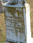 
Sydney DAVID
died at Taromc, 20 Jul 1901, aged 17 yrs 10 mths

Harrisville Cemetery - Scenic Rim Regional Council

