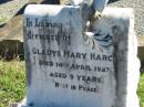 Gladys Mary HARCH, died 14 April 1927 aged 9 years;
St Pauls Lutheran Cemetery, Hatton Vale, Laidley Shire