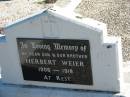 Herbert WEIER, 1906 - 1918, son brother;
St Pauls Lutheran Cemetery, Hatton Vale, Laidley Shire