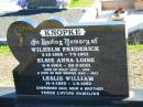 KNOPKE;
Wilhelm Frederick, 3-10-1895 - 7-5-1952;
Elsie Anna Loise, 6-8-1904 - 26-3-2001, wife of Willy 1925-1952, wife of Ben BENFER 1962-1992;
Leslie William, 14-4-1930 - 1-9-1952;
dad, mum, brother;
St Pauls Lutheran Cemetery, Hatton Vale, Laidley Shire
