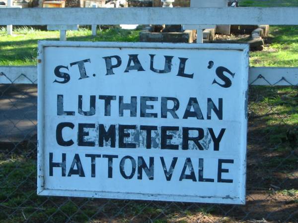 St Paul's Lutheran Cemetery, Hatton Vale, Laidley Shire  | 